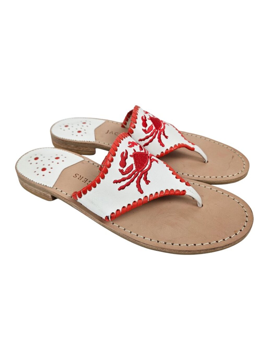 Jack Rogers Red/White Leather Embroidered Crab Sandal 10 - Picture 1 of 14